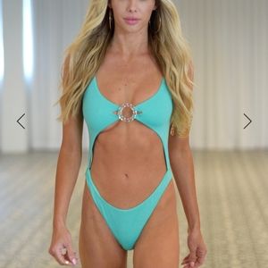 Beach Bunny Kendall Glitter Monokini  Seafoam medium NWT one piece